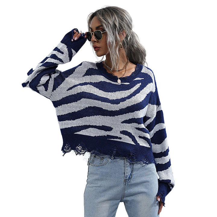 Damen Modischer Cropped Pullover mit Zebramuster Echo Archiv