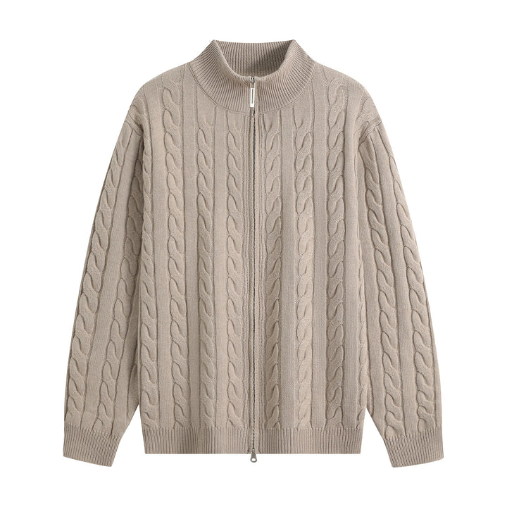 Herren Grobgestrickter Reißverschluss-Cardigan mit Zopfmuster, Stehkragen und Oversize-Schnitt Echoarchiv