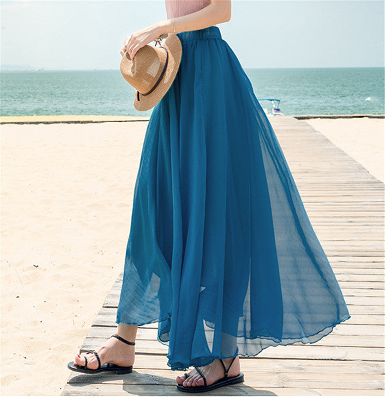 Damen nan fließender Maxirock aus Chiffon mit elastischem Bund und mehrlagigem Volant Echo Archiv