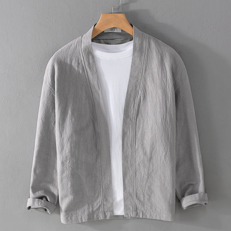 Herren Offene Leinen-Overjacket mit Kimono-Kragen und Relaxed-Fit Echoarchiv