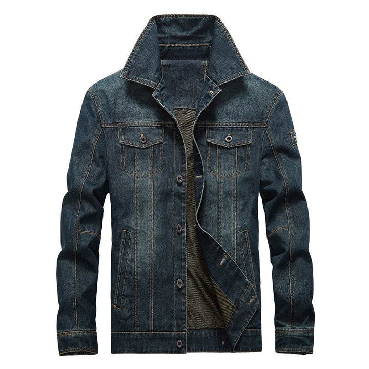 Herren Jeansjacke im Worker‑Look mit Stehkragen, Brustpattentaschen und Ziernähten – Denvaro