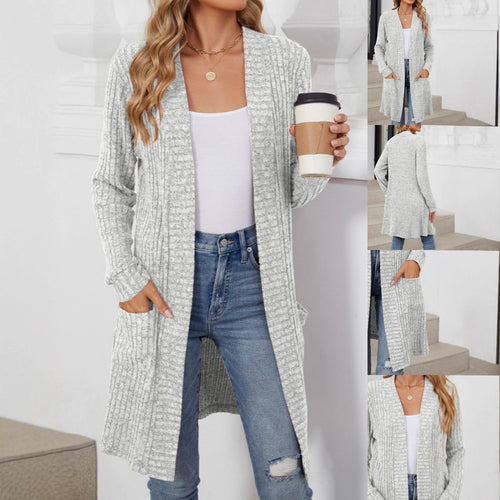 Damen Longcardigan aus geripptem Chenille mit aufgesetzten Taschen – Veloura