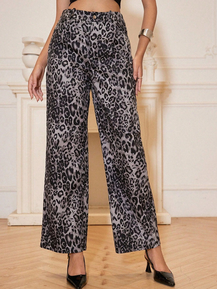 Damen Weite Hosen mit Modischem Leopardenmuster Echo Archiv