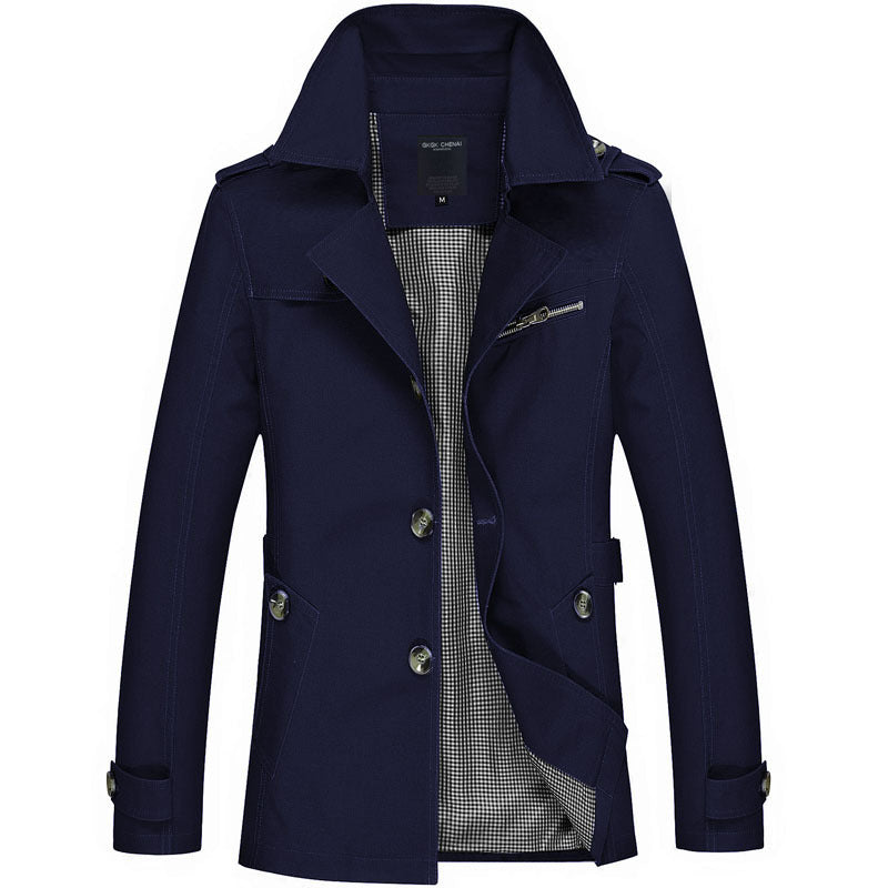 Herren nan legerer Baumwoll-Blazer mit Knopfleiste, aufgesetzten Taschen und gestreiftem Innenfutter Echo Archiv