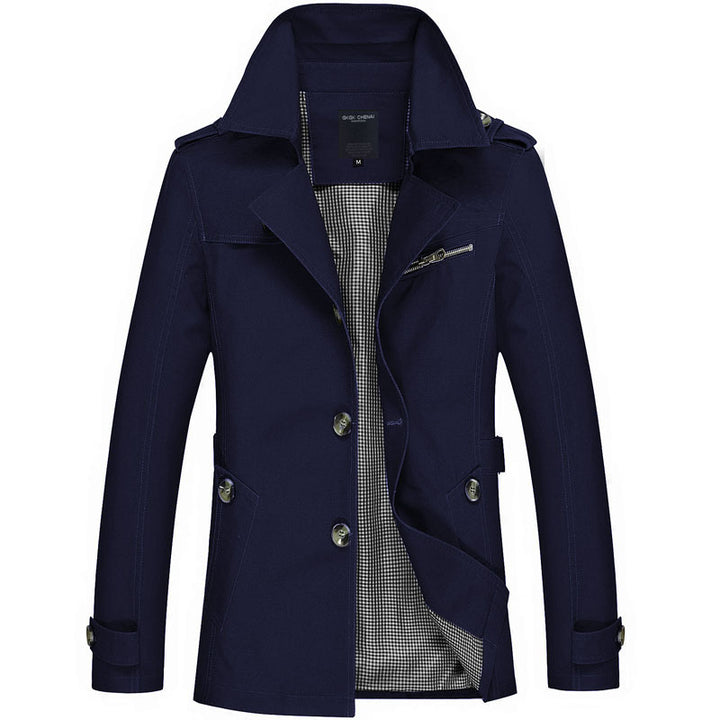Herren nan legerer Baumwoll-Blazer mit Knopfleiste, aufgesetzten Taschen und gestreiftem Innenfutter Echo Archiv