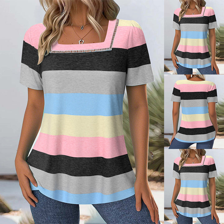 Damen nan gestreiftes Jersey-Longshirt mit quadratischem Ausschnitt und lässiger Hüftlänge Echo Archiv