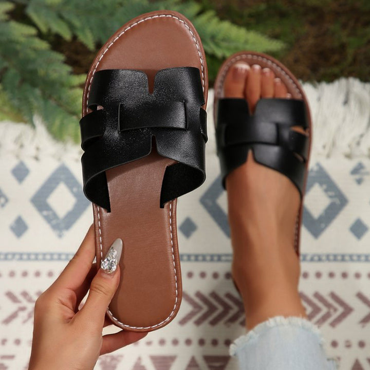 Damen nan flache Pantolette mit geschlitztem Riemen-Design und gepolstertem Komfortfußbett Echo Archiv