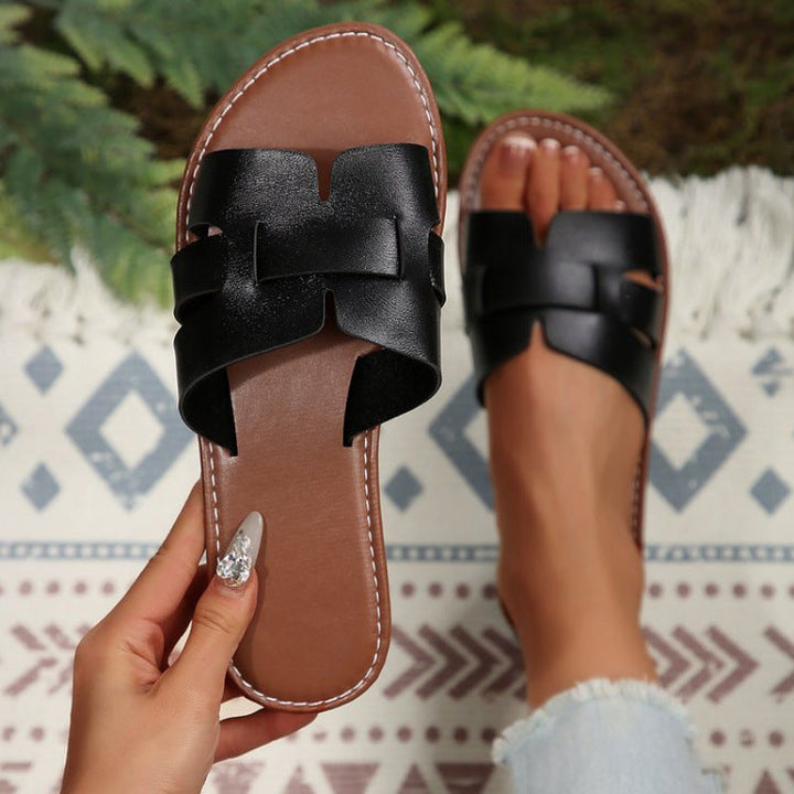 Damen nan flache Pantolette mit geschlitztem Riemen-Design und gepolstertem Komfortfußbett Echoarchiv
