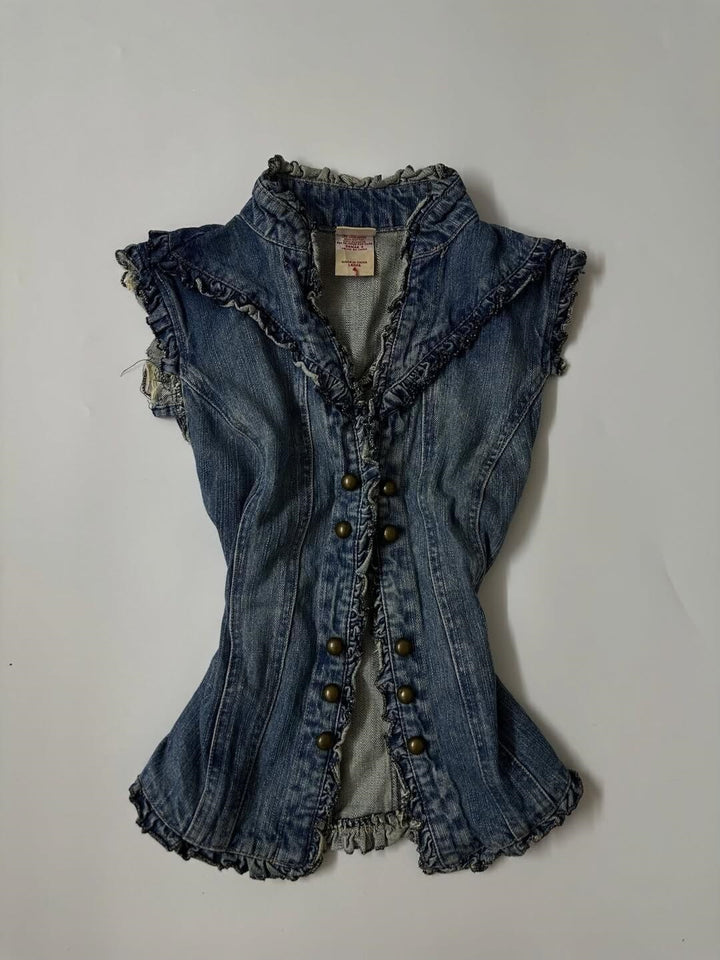 Damen Denim-Weste mit verspieltem Rüschendesign Echo Archiv