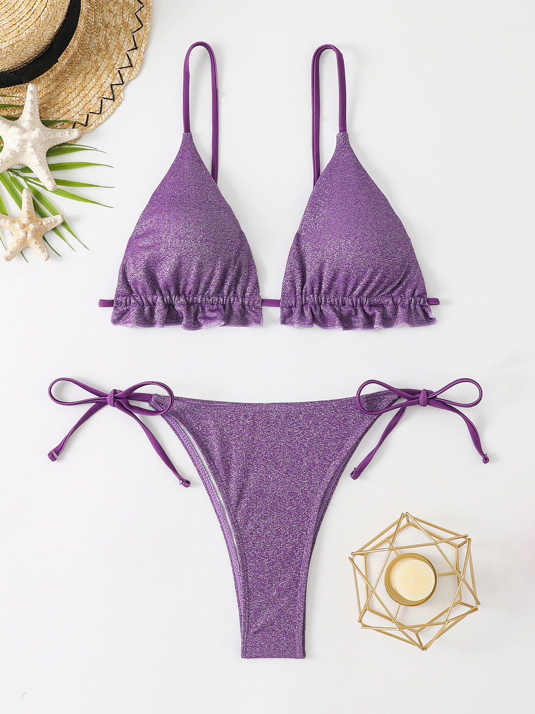 Damen Bikini-Set mit glitzernden Rüschendetails und verstellbaren Trägern Echo Archiv