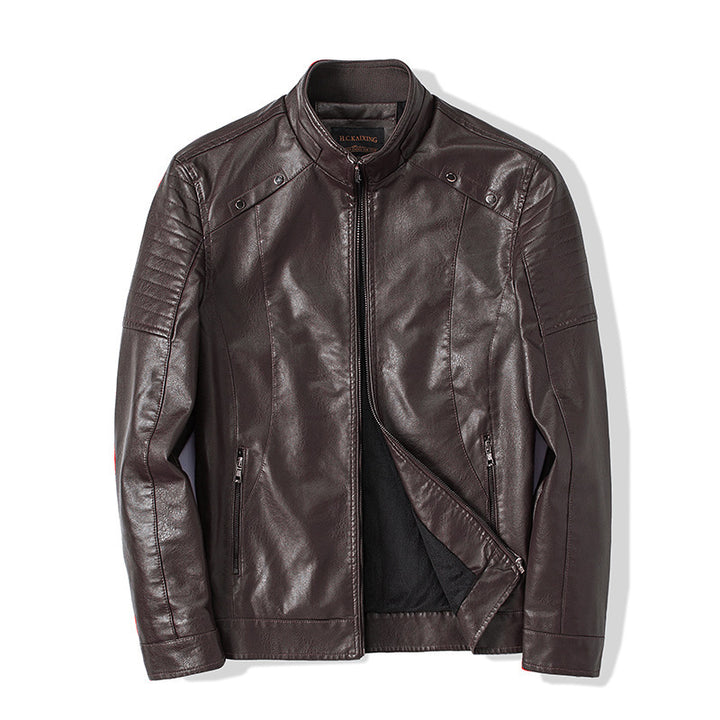 Herren Slim-Fit Kunstleder-Bikerjacke mit Stehkragen und Reißverschlusstaschen Echo Archiv
