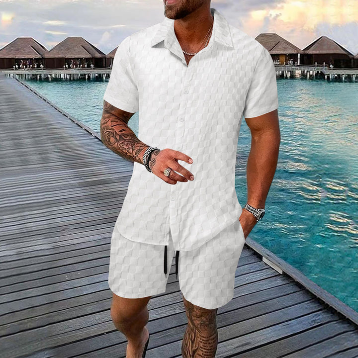 Herren lässiges Hemd mit strukturiertem Design und passenden Shorts Echoarchiv