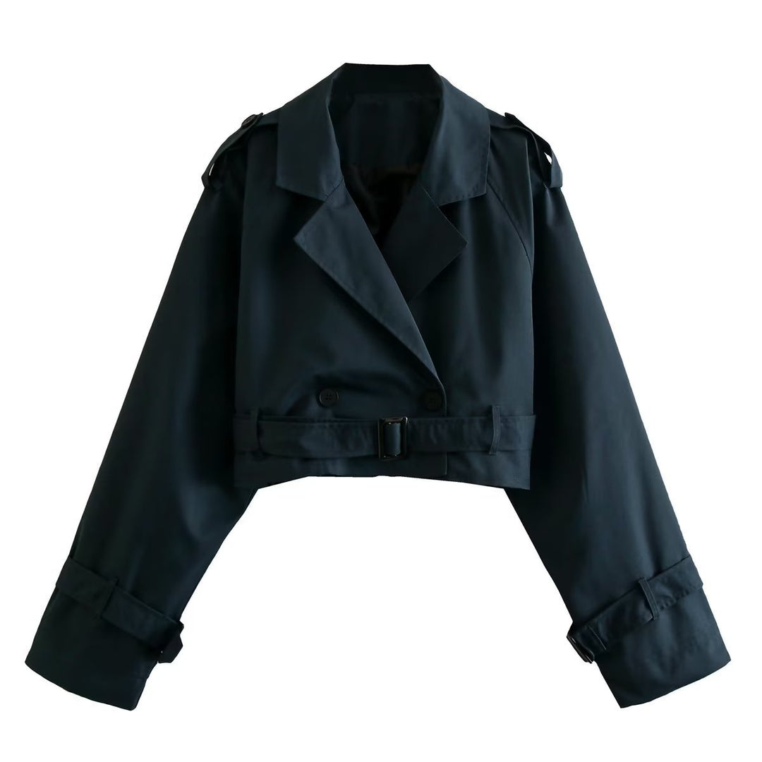 Damen kurzgeschnittene Trenchjacke mit Epauletten, Taillengürtel und verstellbaren Manschetten Echo Archiv