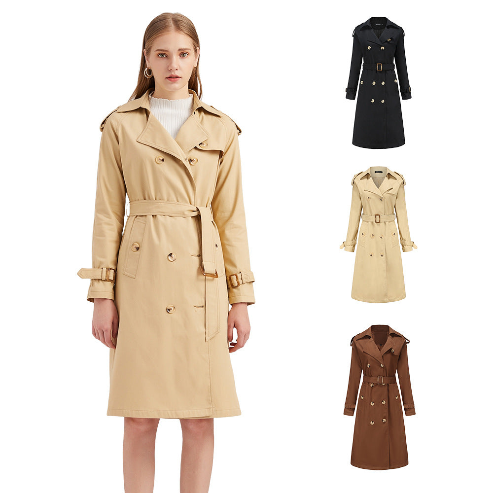 Damen nan Trenchcoat mit doppelreihiger Knopfleiste, Taillengürtel und Schulterklappen Echo Archiv