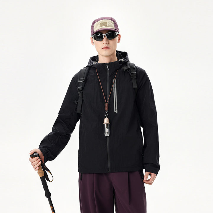Herren Ultraleichte Packbare Regen- und Windjacke mit Kapuze, versteckter Brusttasche und wasserabweisendem Shell Echo Archiv