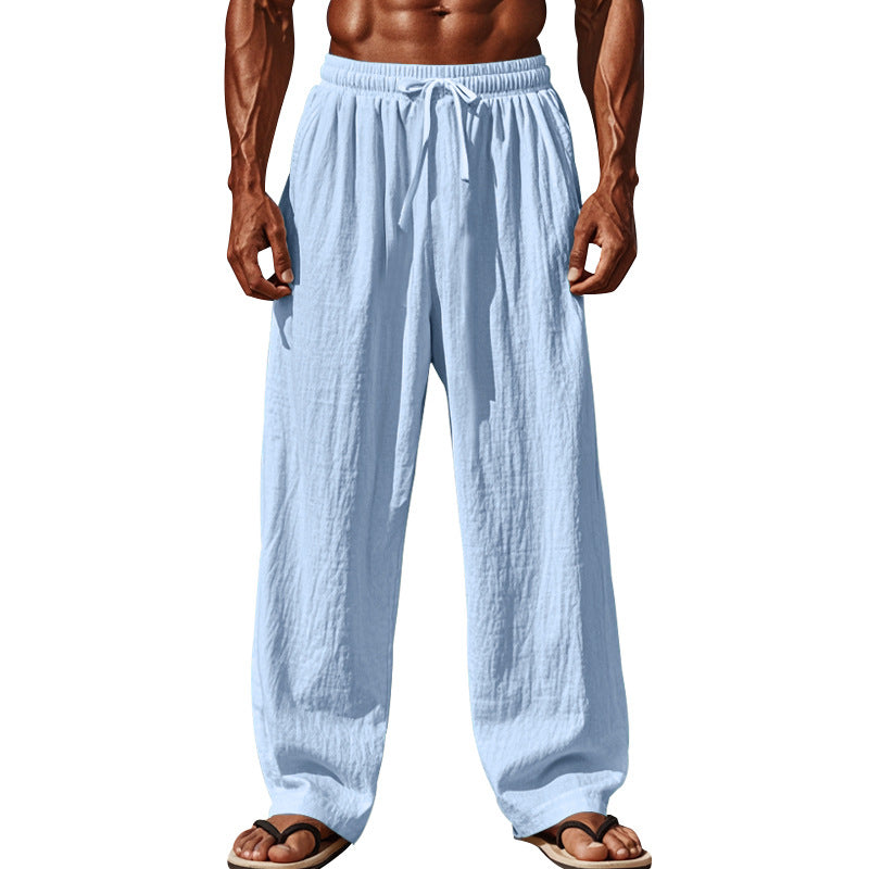 Herren nan weite Leinen-Loungehose mit elastischem Tunnelzugbund, Kordelzug und geradem Bein Echo Archiv
