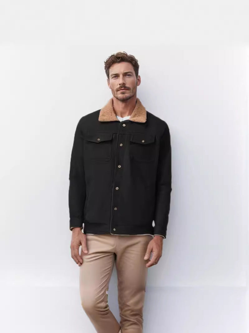Herren schicke Arbeitsjacke mit weichem Kragen aus Kunstfell Echoarchiv