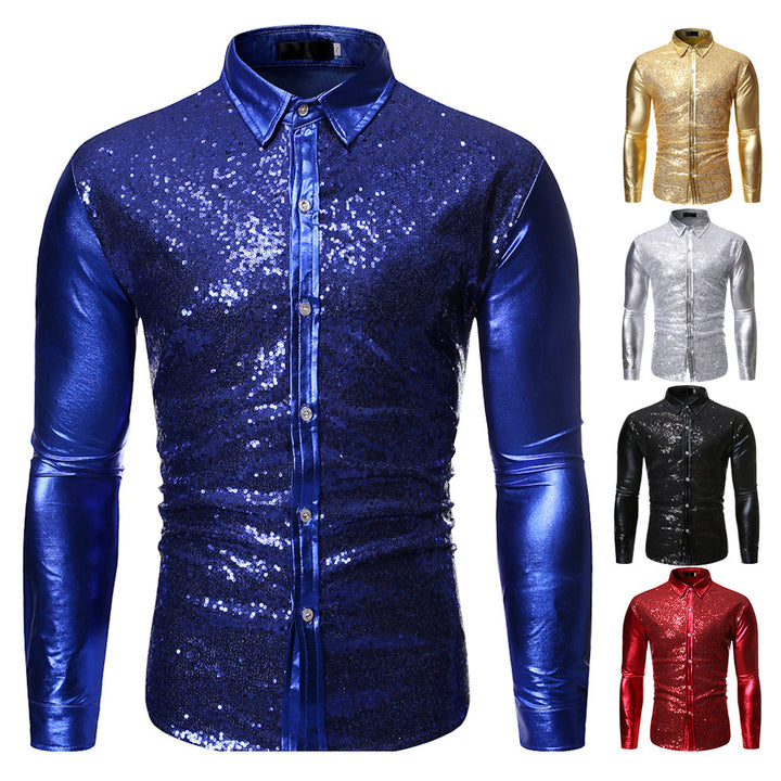 Herren Glitzernde Paillettenhemd mit modernem Slim-Fit-Schnitt Echoarchiv