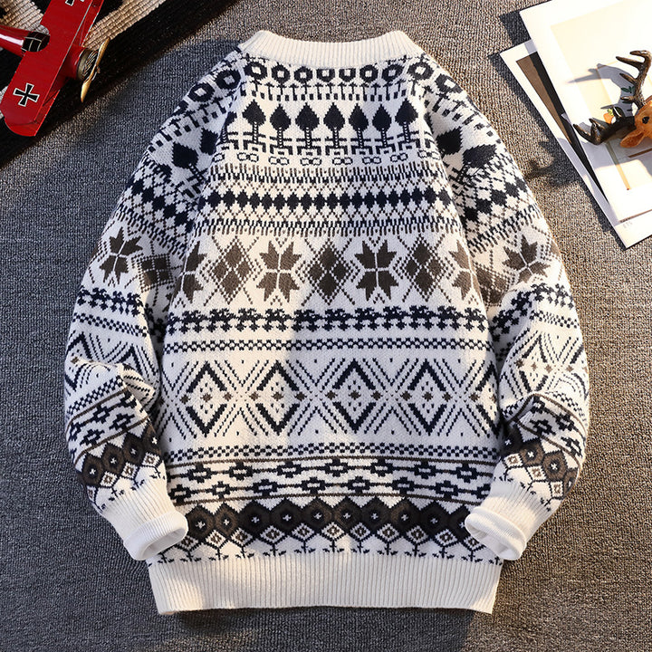 Herren gemusterter Pullover mit winterlichem Design und hohem Kragen Echoarchiv