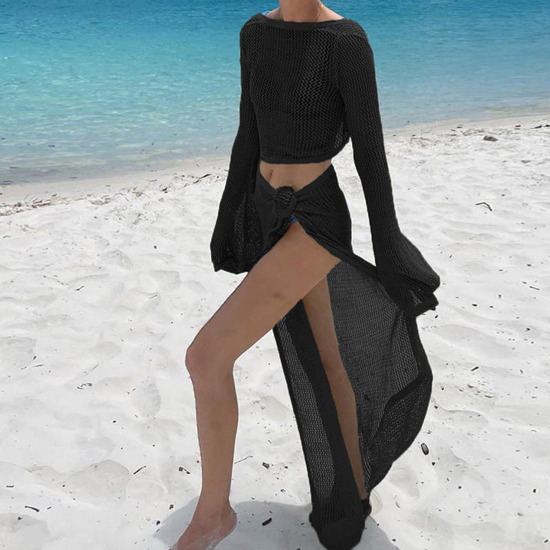 Damen Netz-Strandkleid mit umschlagbarem Ausschnitt und lässigem Stil Echo Archiv