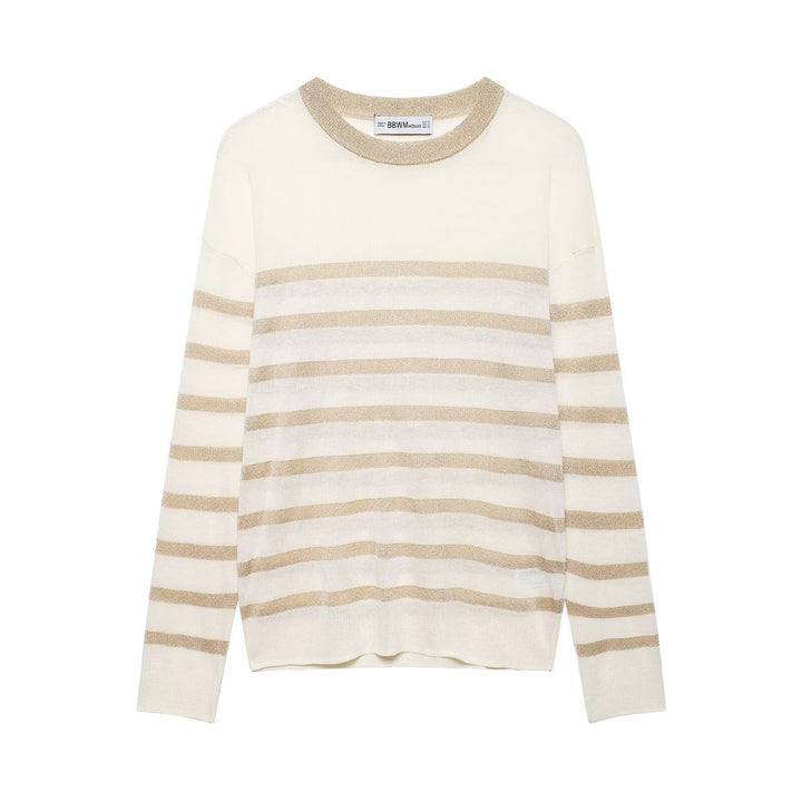 Damen Leichter gestreifter Feinstrickpullover mit Metallic‑Streifen und Rundhalsausschnitt Echo Archiv