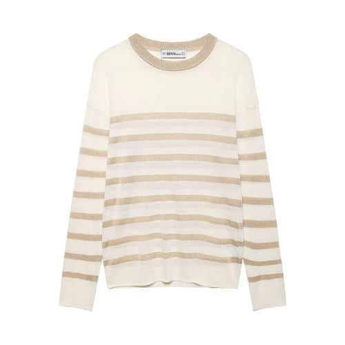 Damen Leichter gestreifter Feinstrickpullover mit Metallic‑Streifen und Rundhalsausschnitt Echo Archiv
