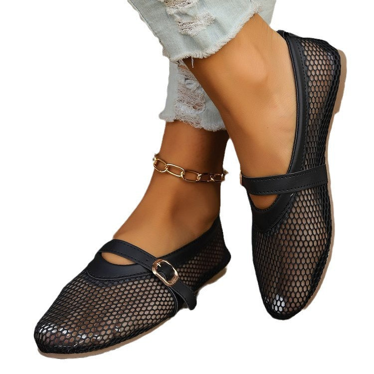 Damen Mesh-Ballerinas mit verstellbarem Riemen Echoarchiv