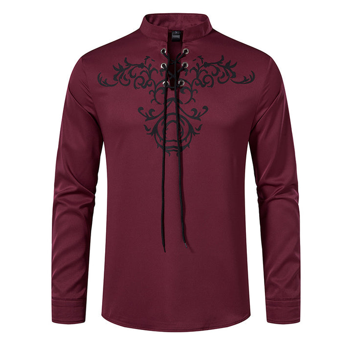 Herren Langarmshirt im asiatischen Stil mit kunstvollem Schnürungsdesign und modernen Akzenten Echoarchiv
