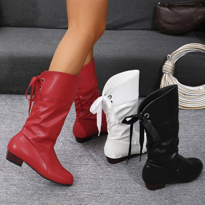 Damen nan schafthöhe Stiefel mit Raffung, rückseitiger Schnürung und niedrigem Blockabsatz Echo Archiv