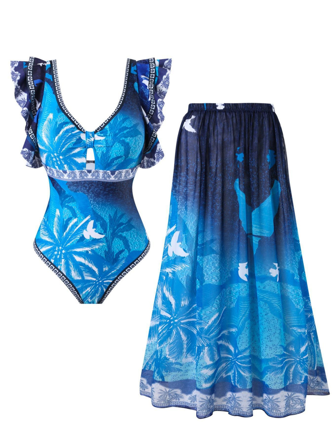 Damen Eleganter Badeanzug mit passendem Maxi-Sarong Echo Archiv
