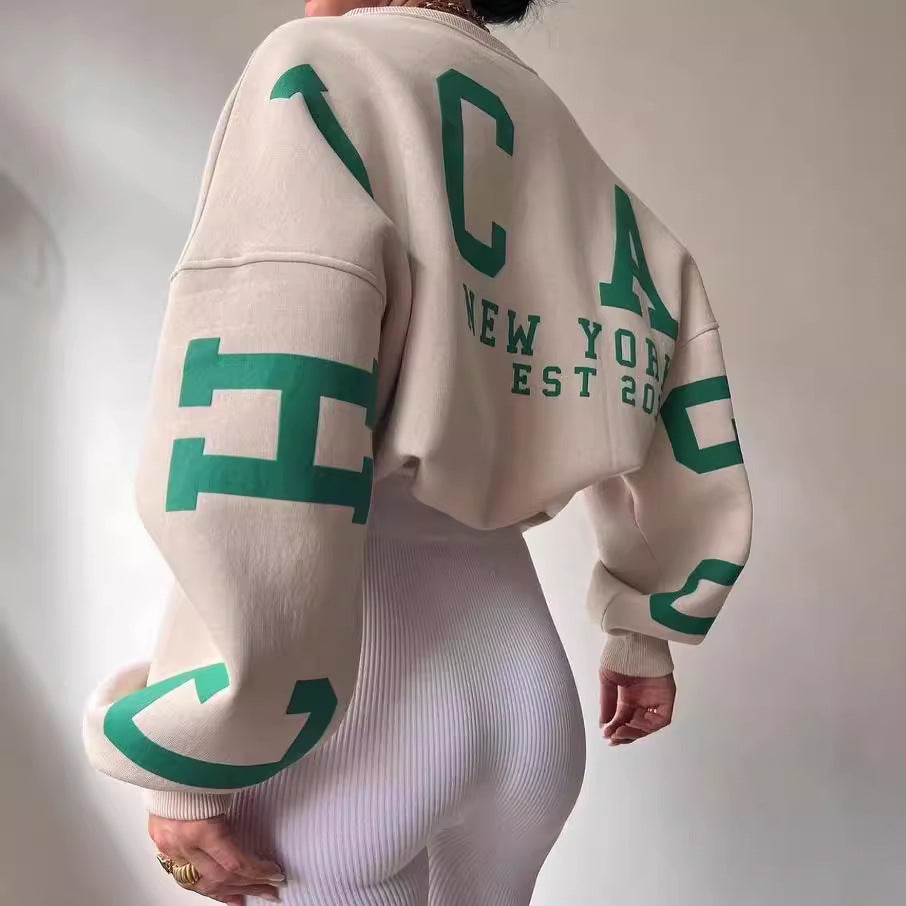 Damen Oversized Sweatshirt mit Blockprint-Ärmeln und weitem Drop-Shoulder-Schnitt Echoarchiv