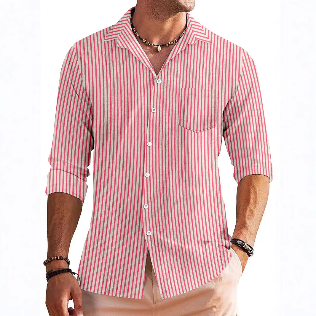 Herren gestreiftes Freizeithemd mit modernem Kragen und Brusttasche Echoarchiv
