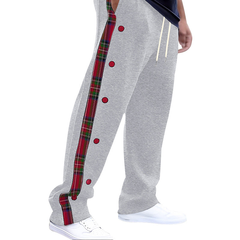 Herren lockere Jogginghose mit seitlichem Karostreifen und Druckknopfleiste Echoarchiv