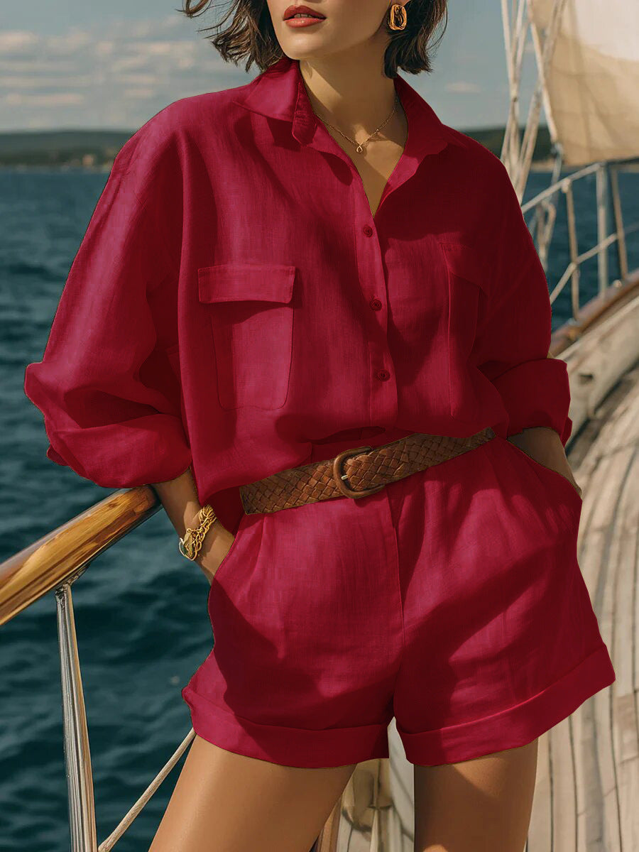 Damen Luftiges Kurzarm-Hemd und Shorts-Set Echo Archiv