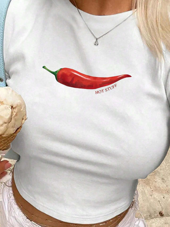 Damen Crop-T-Shirt mit künstlerischem Lippenmotiv und kreativem Druck Echo Archiv