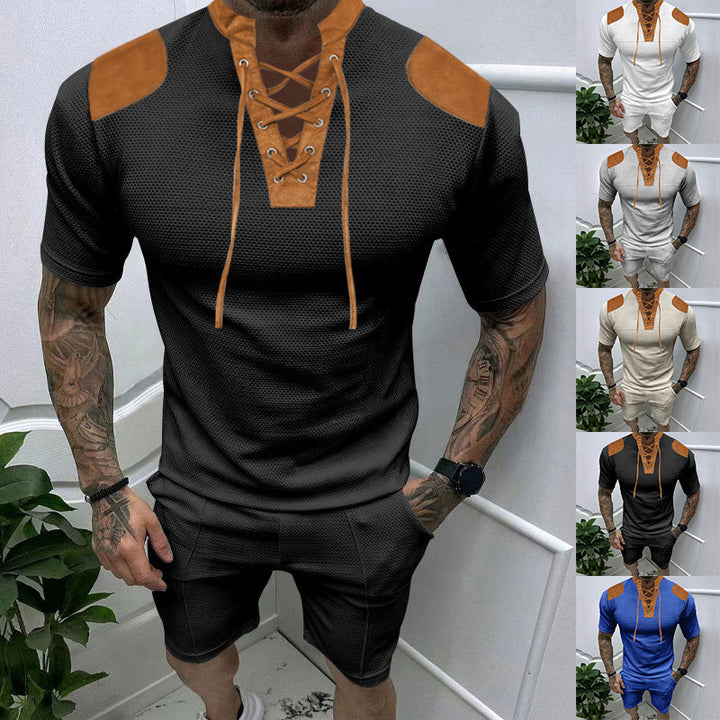 Herren trendiges Sport-T-Shirt mit einzigartigem Schnürdesign und atmungsaktivem Gewebe Echoarchiv