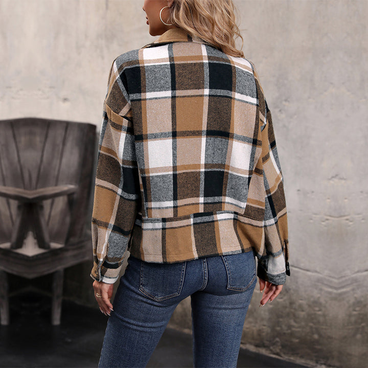 Damen Modische Karo Jacke mit Kragen Echo Archiv