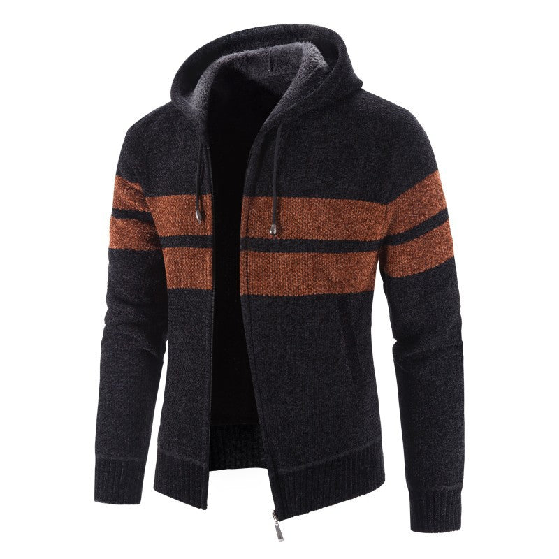Herren Strickjacke mit Kapuze und modernem Streifenmuster Echoarchiv