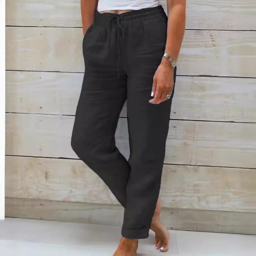 Damen nan lässige Leinenhose mit elastischem Bund und Kordelzug Echo Archiv