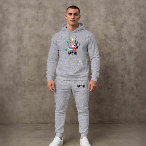 Herren lässiger Kapuzenpullover mit passender Jogginghose und grafischem Print Echoarchiv