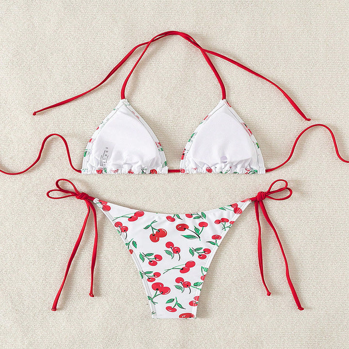 Damen Triangel-Bikini mit Krawattenverschluss und verspieltem Kirschdesign Echo Archiv