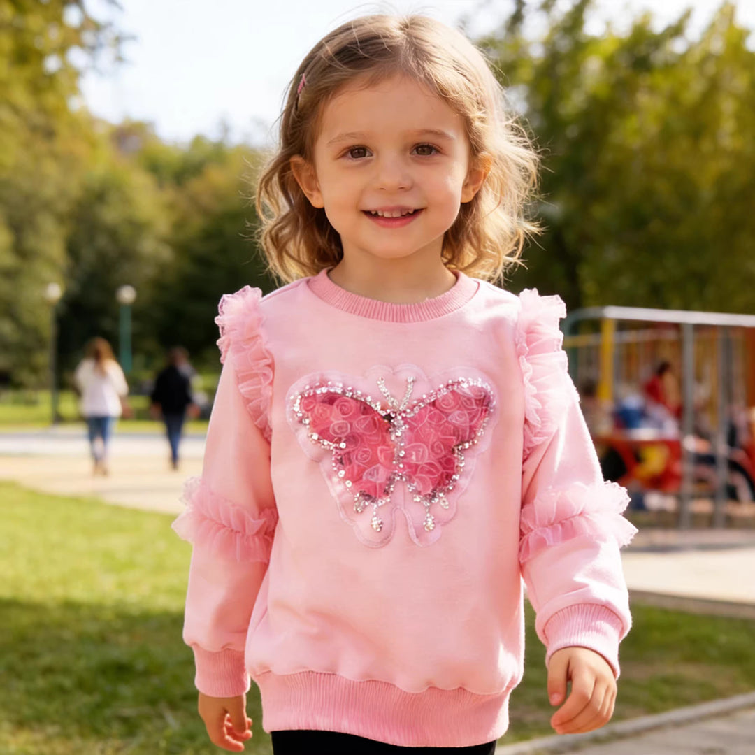 Mädchen Sweatshirt mit glänzendem Schmetterlingsmotiv und Rüschendetails Echo Archiv