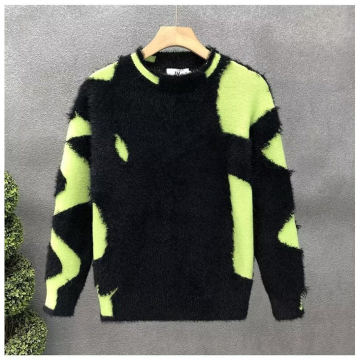 Unisex Flauschiger Oversize-Strickpullover mit abstraktem Destroy-Detail und Strukturmix Echoarchiv