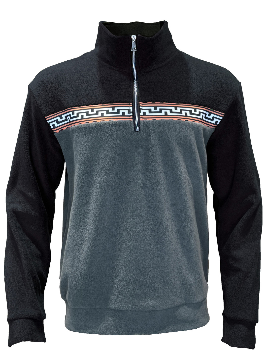 Herren Fleece-Pullover mit stylishem Stehkragen und farblich abgesetztem Muster Echoarchiv