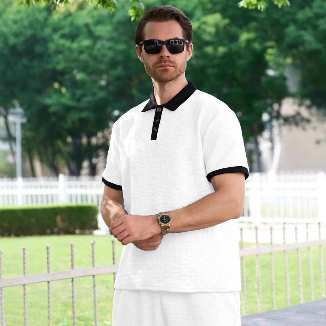 Herren Poloshirt mit modernem Strukturmuster und Knopfdetails Echoarchiv