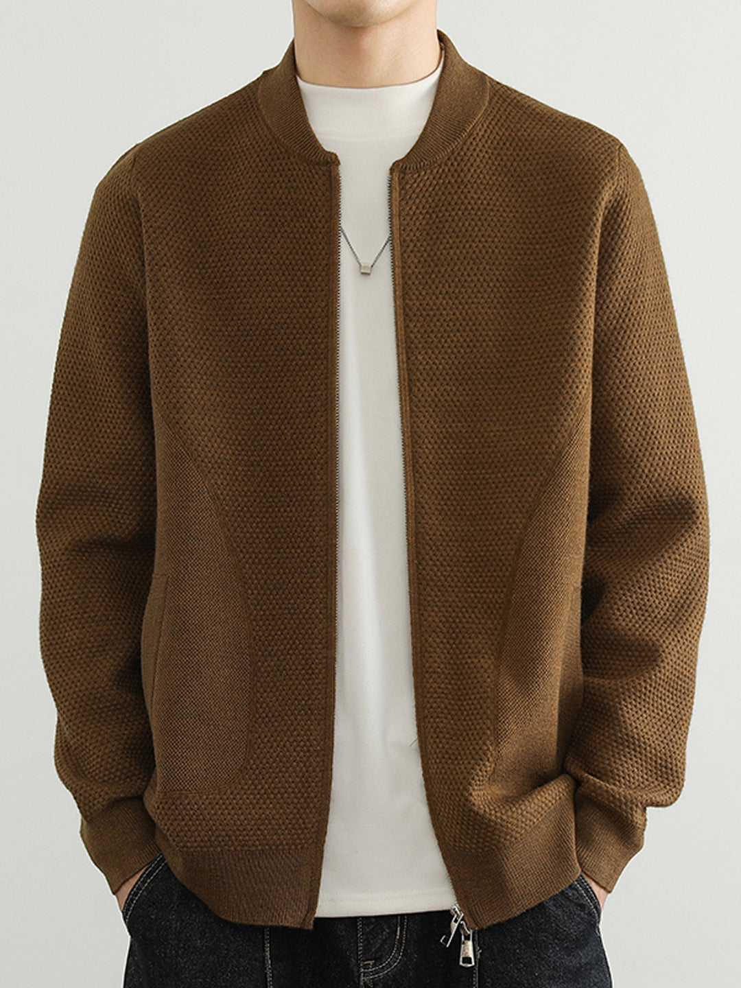 Herren Jacquard Sweatjacke mit Reißverschluss und praktischen Taschen Echoarchiv