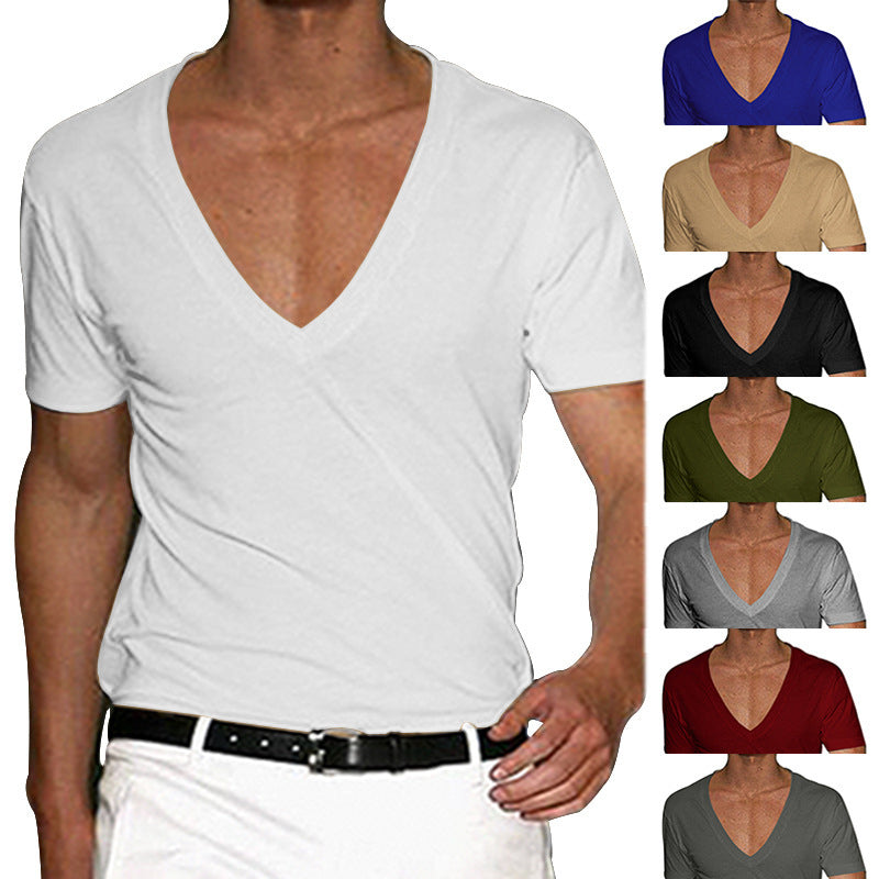 Herren nan tailliertes Kurzarmshirt mit tiefem V-Ausschnitt aus weichem Baumwoll-Modalmix Echoarchiv