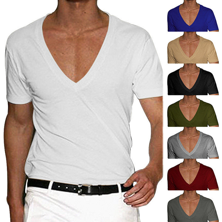 Herren nan tailliertes Kurzarmshirt mit tiefem V-Ausschnitt aus weichem Baumwoll-Modalmix Echoarchiv
