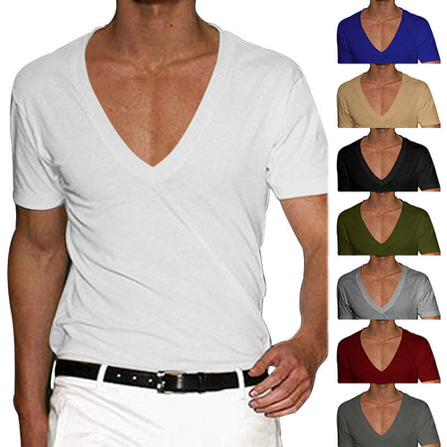 Herren nan tailliertes Kurzarmshirt mit tiefem V-Ausschnitt aus weichem Baumwoll-Modalmix Echoarchiv