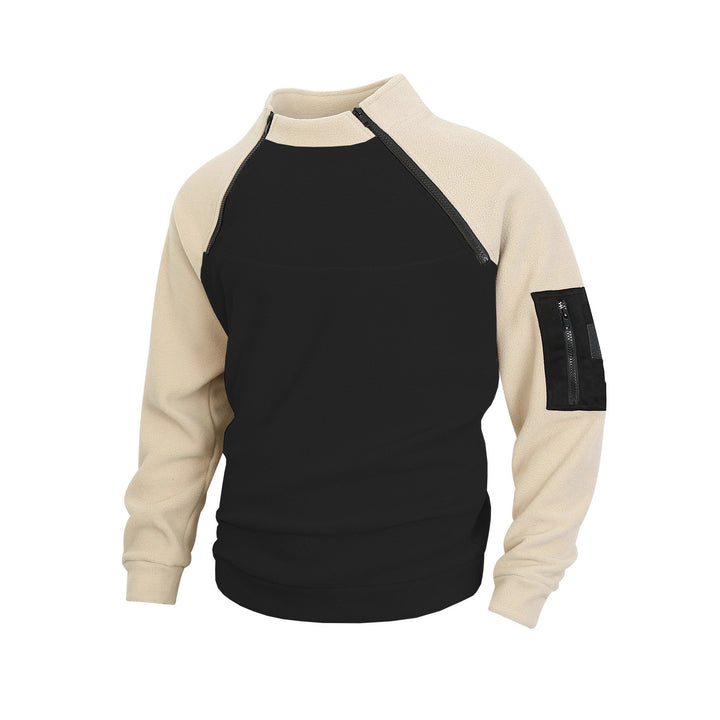 Herren technischer Fleece-Halbzip-Pullover mit asymmetrischen Schulterreißverschlüssen und Reißverschluss-Ärmeltasche – Marzano